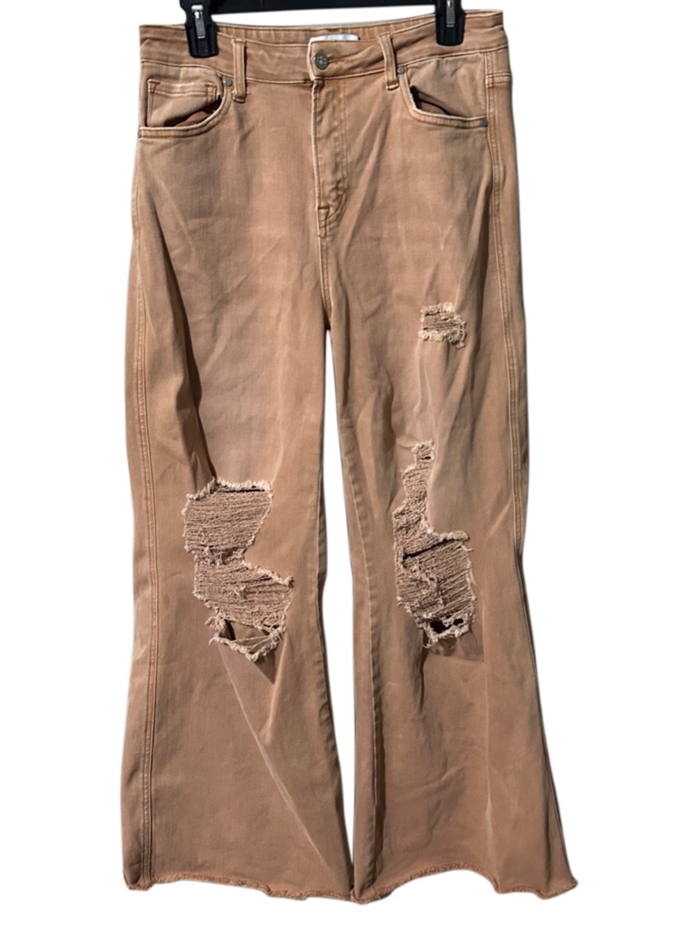Blakeley Wide-Leg Flare Distressed Jeans in Tan/Brown